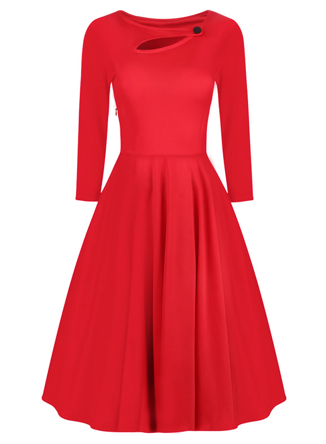 Keyhole Button Neck A-Line Dress