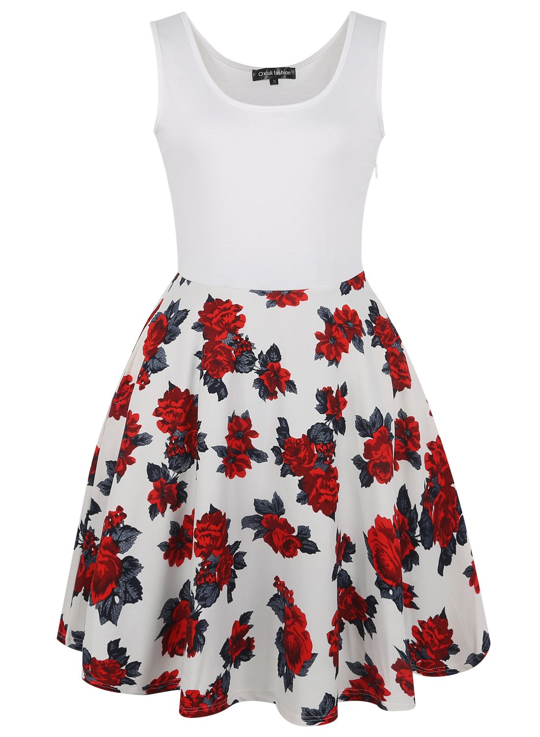 White & Red Roses Blocked Dress