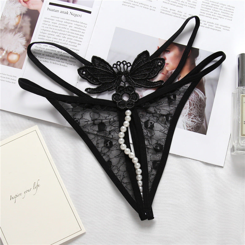 Pearl String and Butterfly Embroidery Thongs