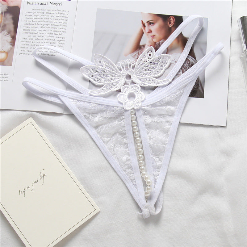 Pearl String and Butterfly Embroidery Thongs