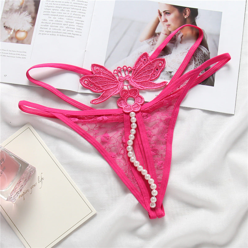 Pearl String and Butterfly Embroidery Thongs