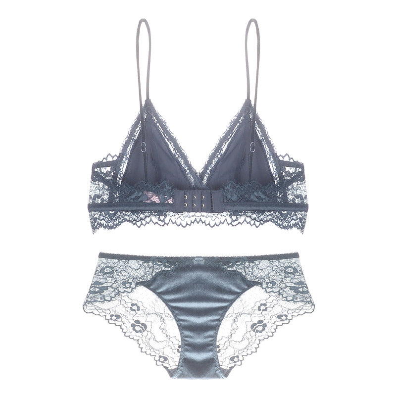 Satiny Lace Triangle Bra and Panty Set