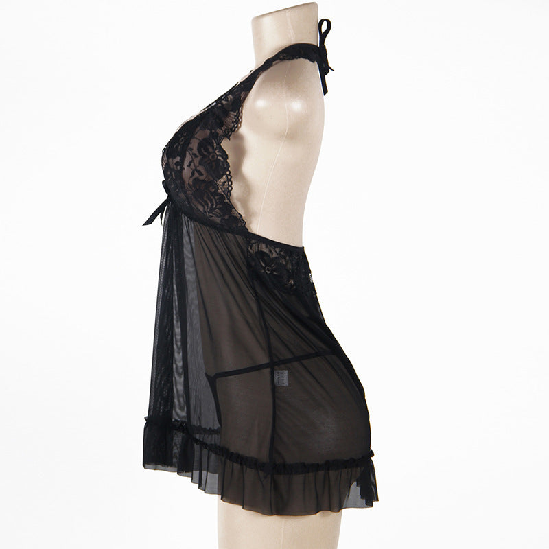 Plus Size Sheer Lace Dress With Bows