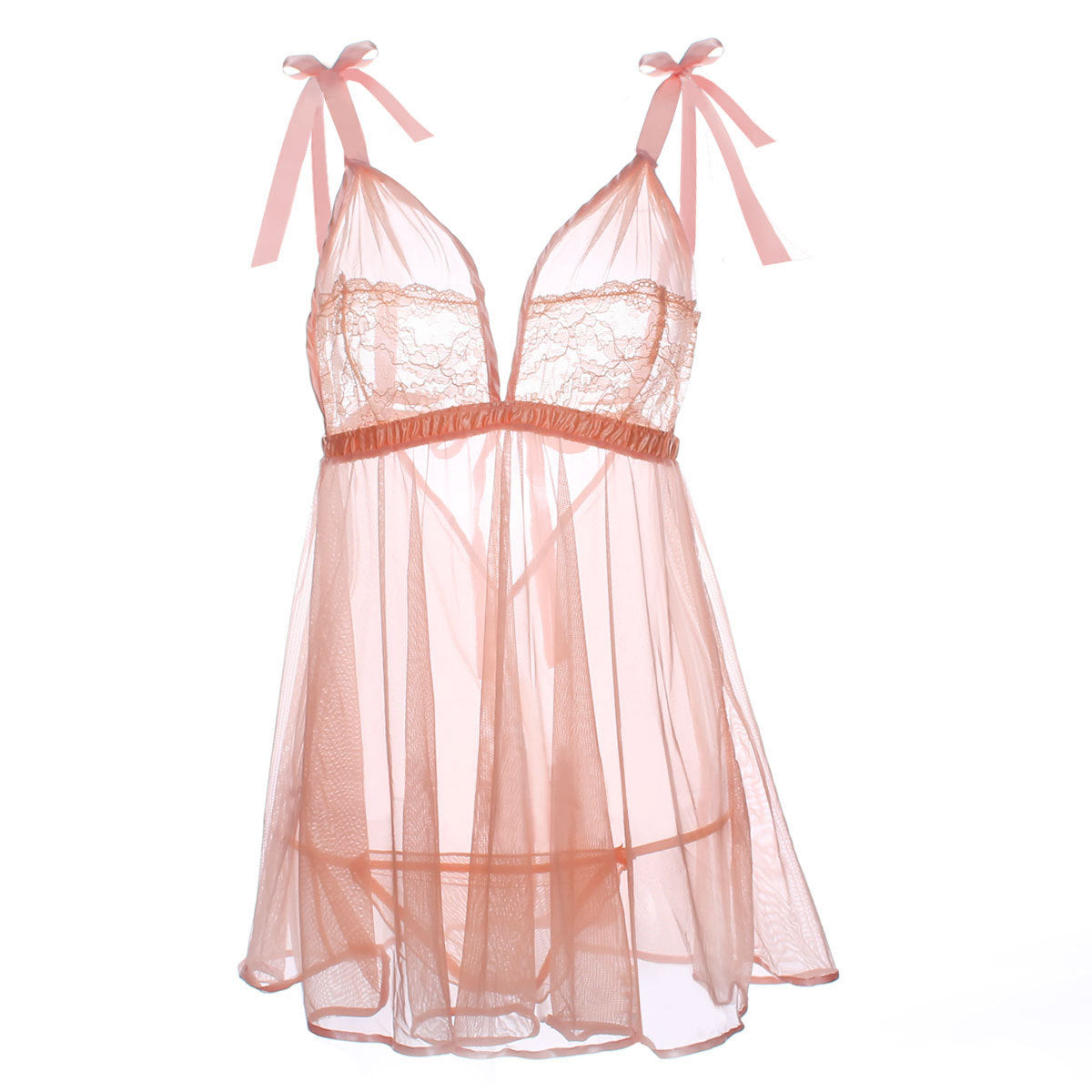 Peekaboo plisado correa de lazo Babydoll