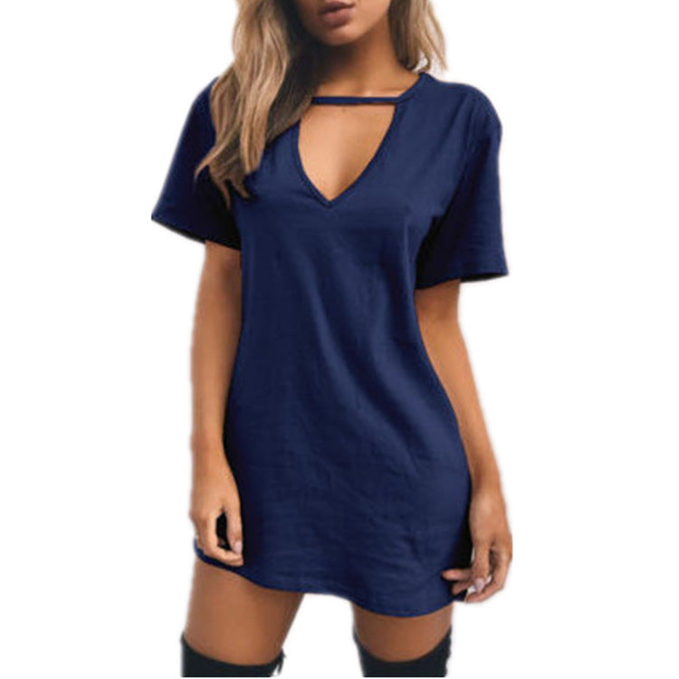 Keyhole Neckline Short-Sleeve Tunic Dress