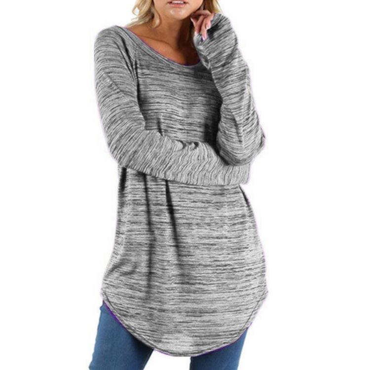 Heather Space-Dye Curved-Hem Long-Sleeve Tunic