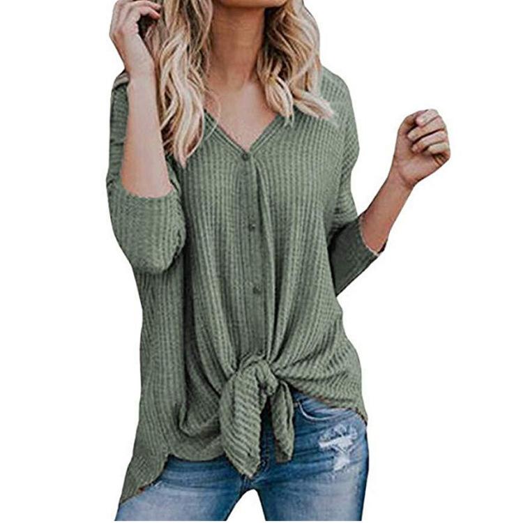 Waffle Knit Tie-Hem Button-Up Tunic