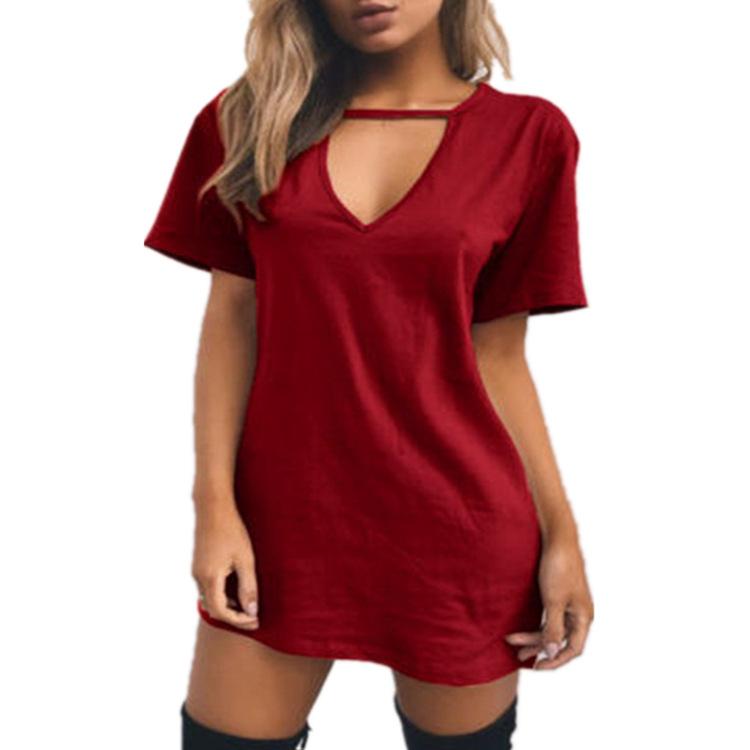 Choker Keyhole-Cutout Short-Sleeve Tunic Dress - Theone Apparel