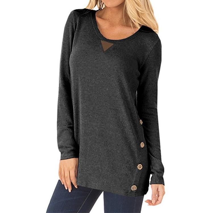 Triangle-Stitch Button-Accent Scoop Neck Tunic