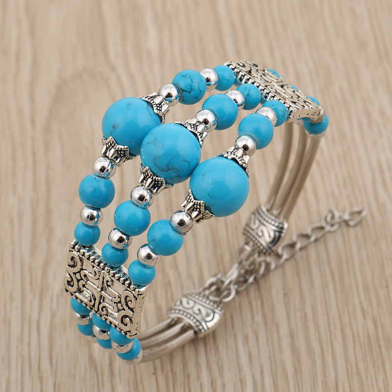 Three Tiered Blue Bead Bracelet