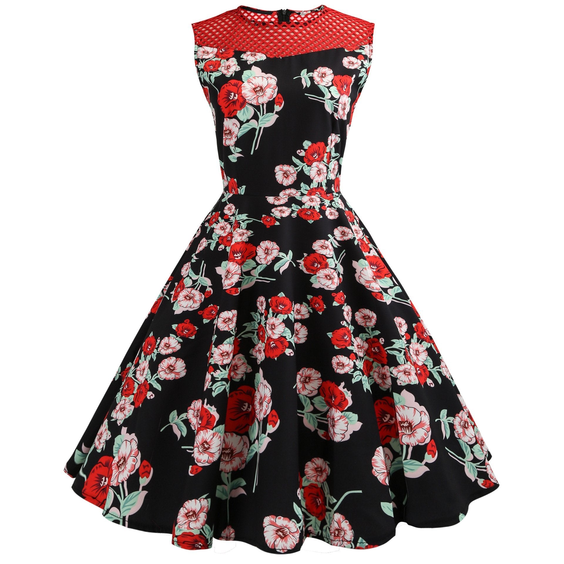 Vestido de red con estampado floral y aberturas