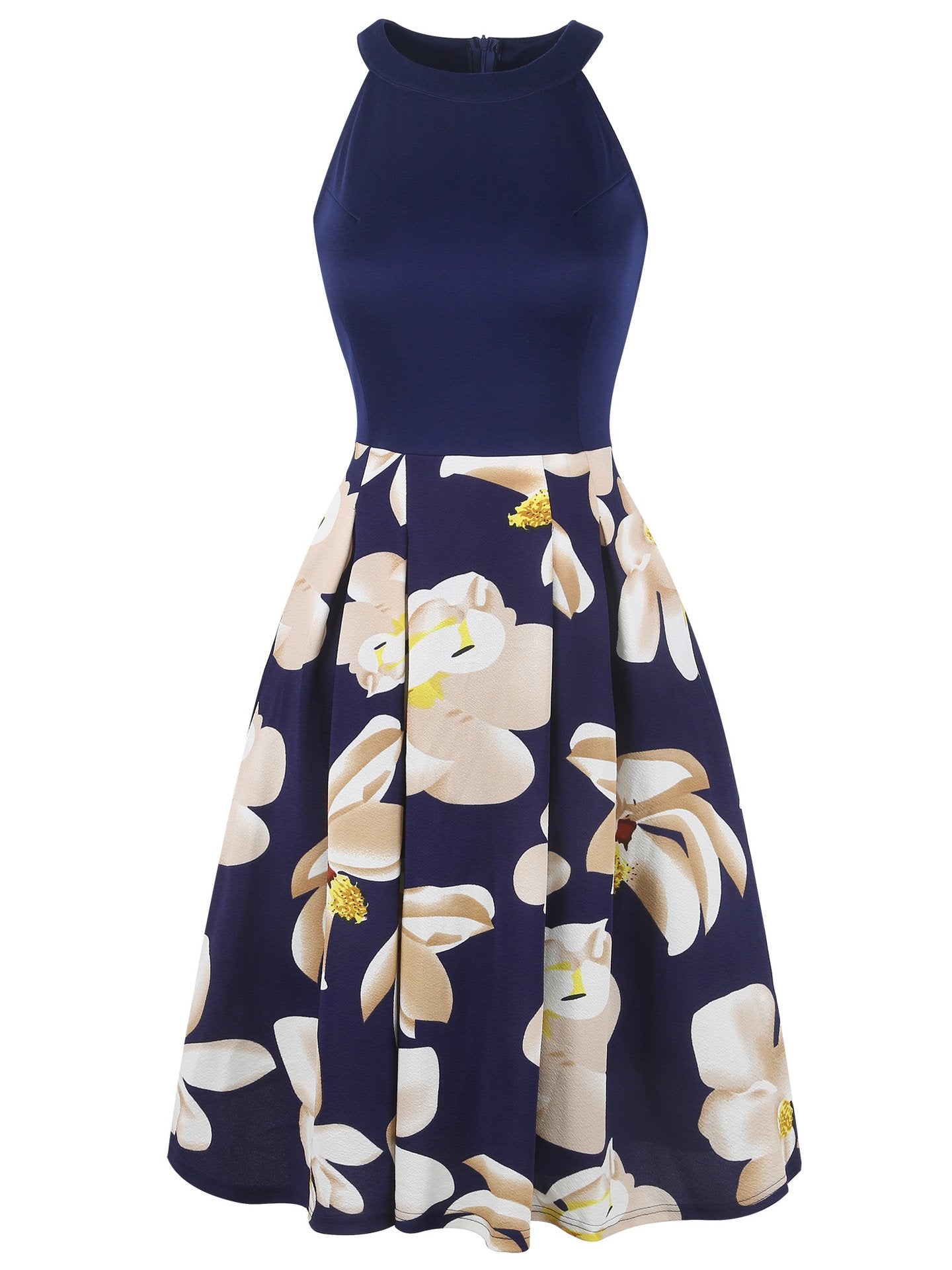 Contrast Floral Skirt Yoke Dress - Theone Apparel