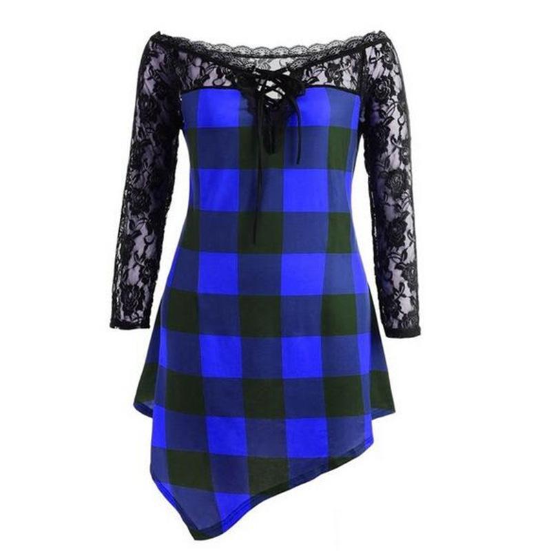 Plaid Checker Lace High Low Shirt