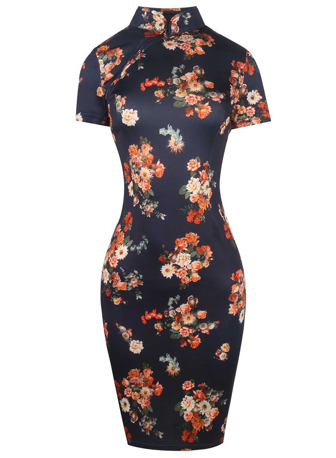 Collier de mandarin floral robe Cheongsam