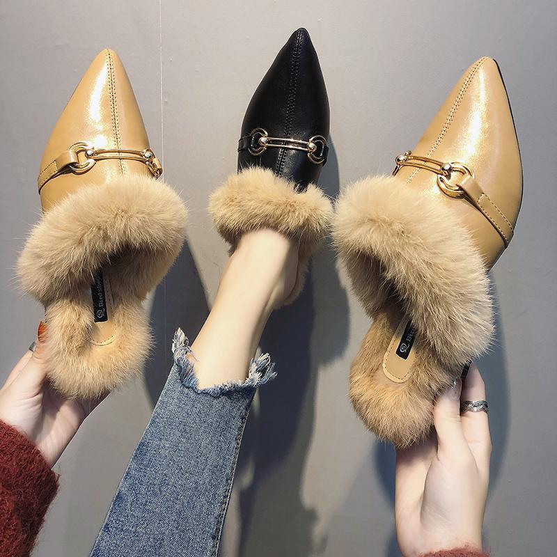 Faux Fur Lined Buckle Flats - Theone Apparel