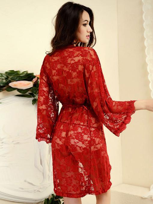 Flower Lacy Pajamas Robe Set - Theone Apparel