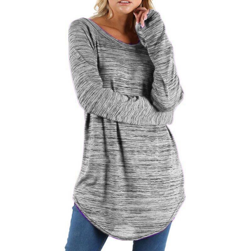 Heather Space-Dye Curved-Hem Long-Sleeve Tunic