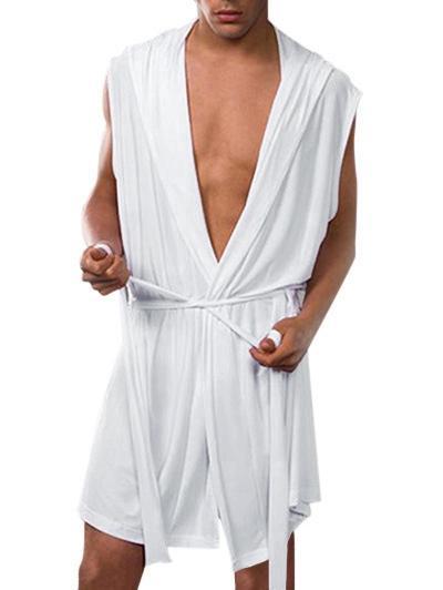 Mens Sexy Sleeveless Hooded Robe