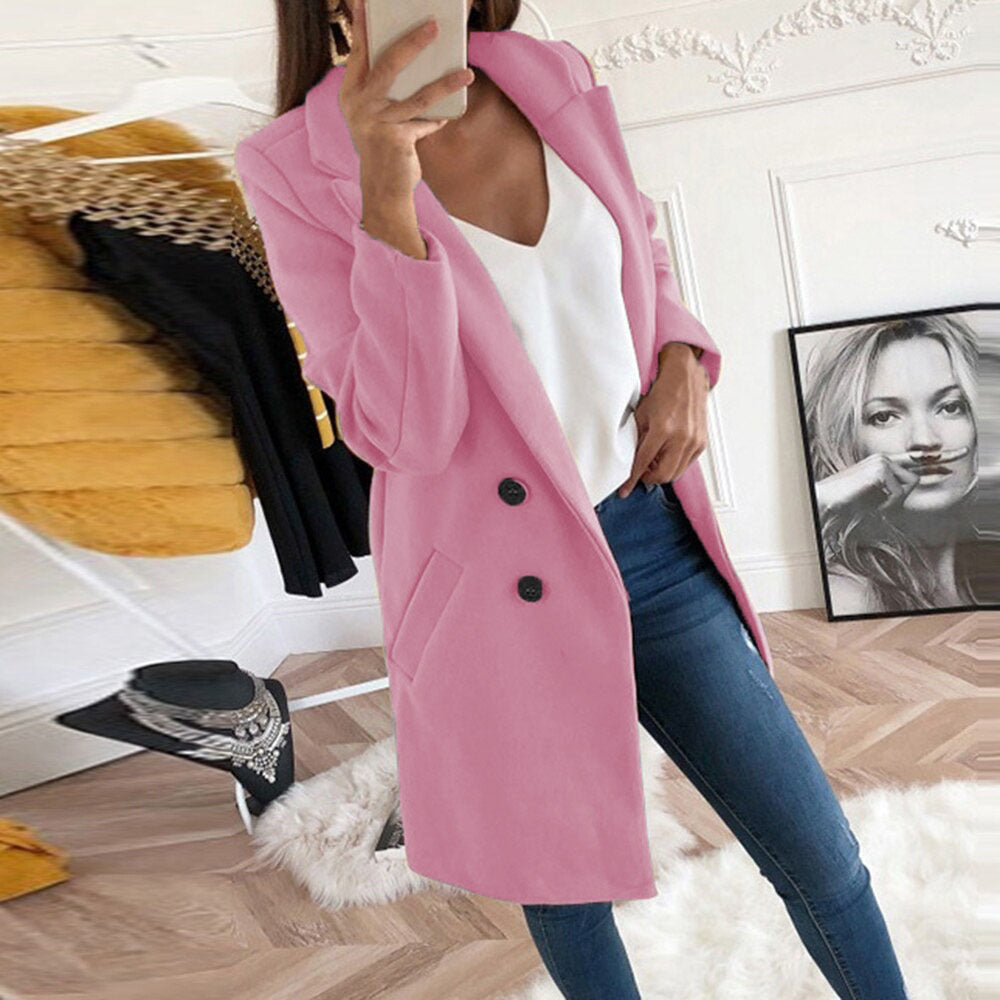 Long Double Breasted Jacket with Pockets