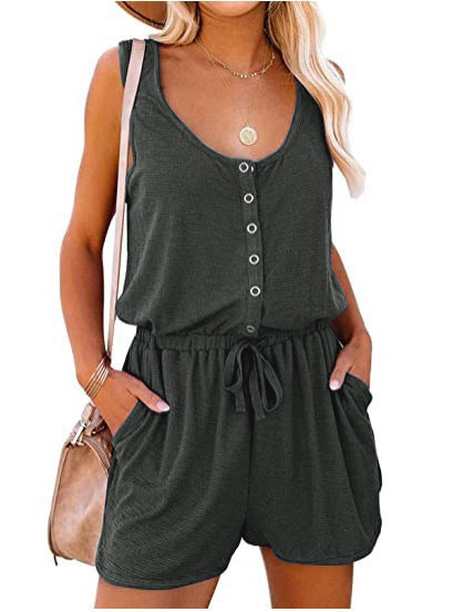 Sleeveless Button Down Shorts Set