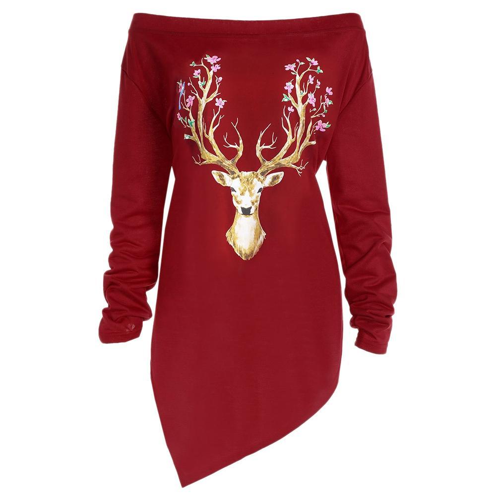 Plus Size Christmas Reindeer Asymmetrical Tee