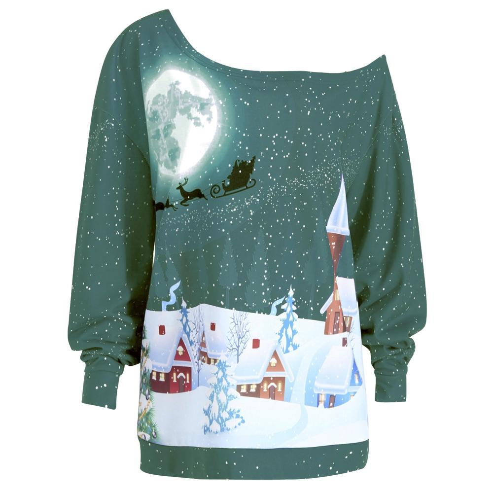 Plus Size Christmas Skew Neck Sweatshirt