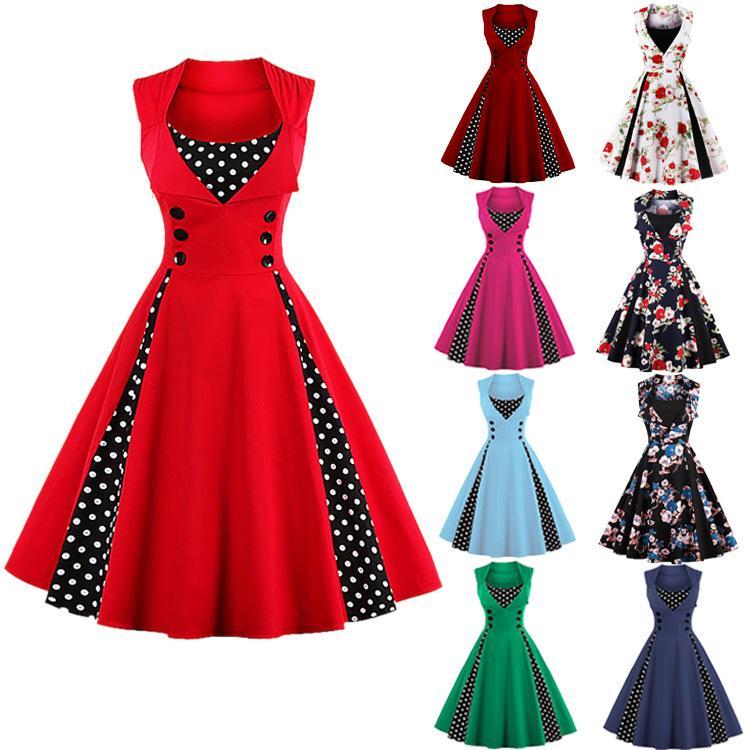 Polka Dot Pleats Retro Flair Dress