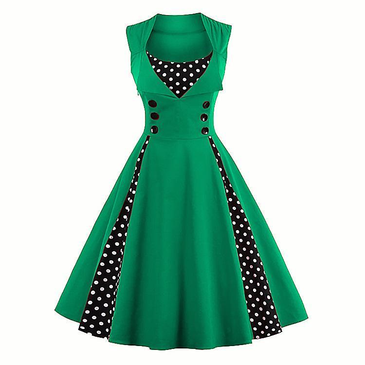 Polka Dot Pleats Retro Flair Dress