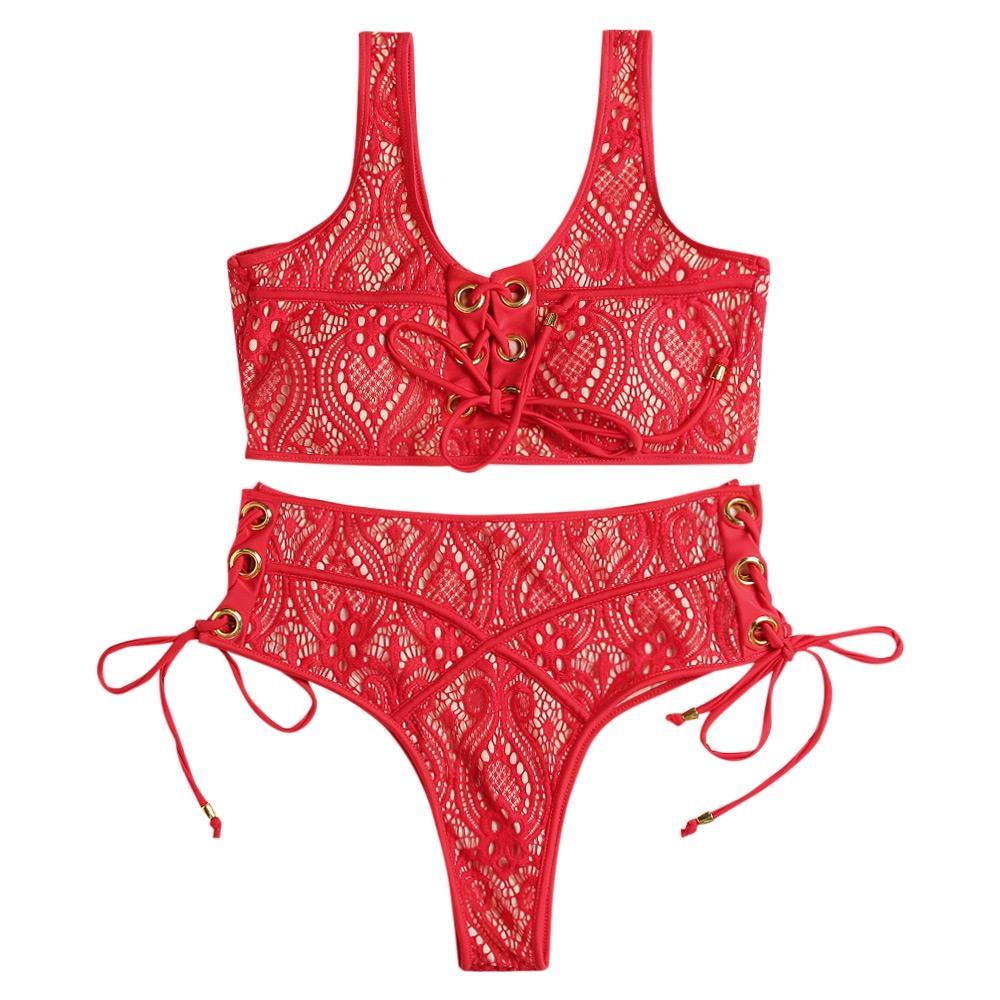 Spitzen-Häkel-Bikini-Set mit Trägern