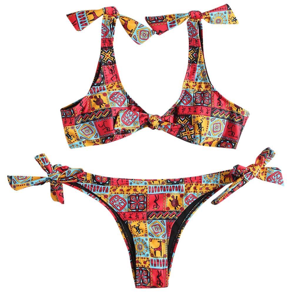 Bedruckter Bikini mit seitlichem Bindeknoten