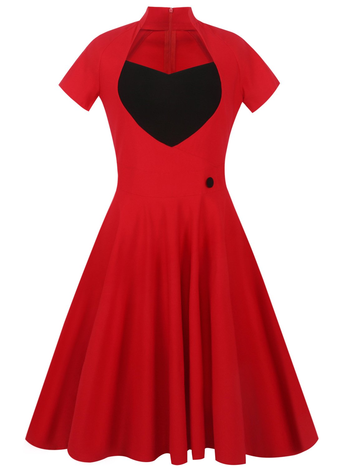 Two-Tone Button-Accent Cutout Sweetheart Dress