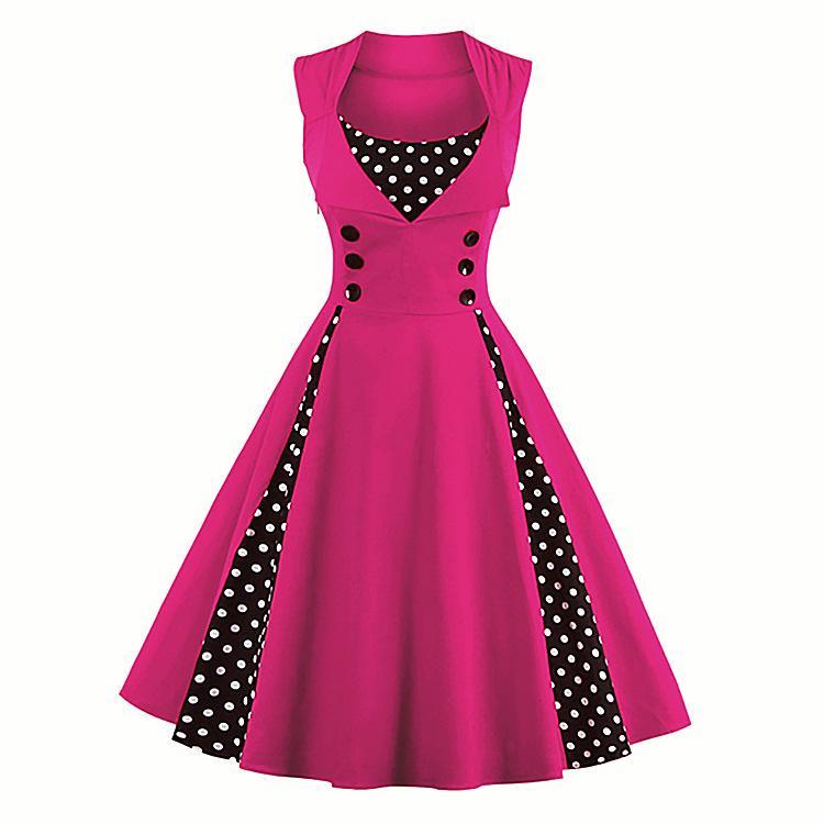 Gepunktetes Retro-Flair-Kleid mit Falten