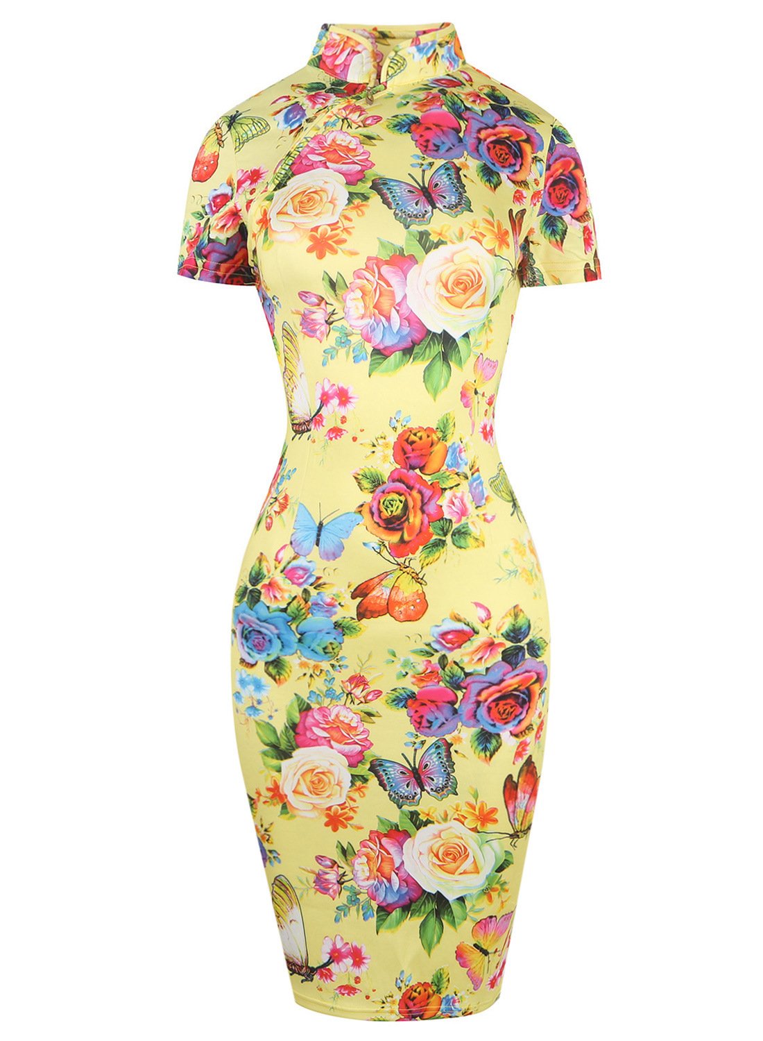 Collier de mandarin floral robe Cheongsam