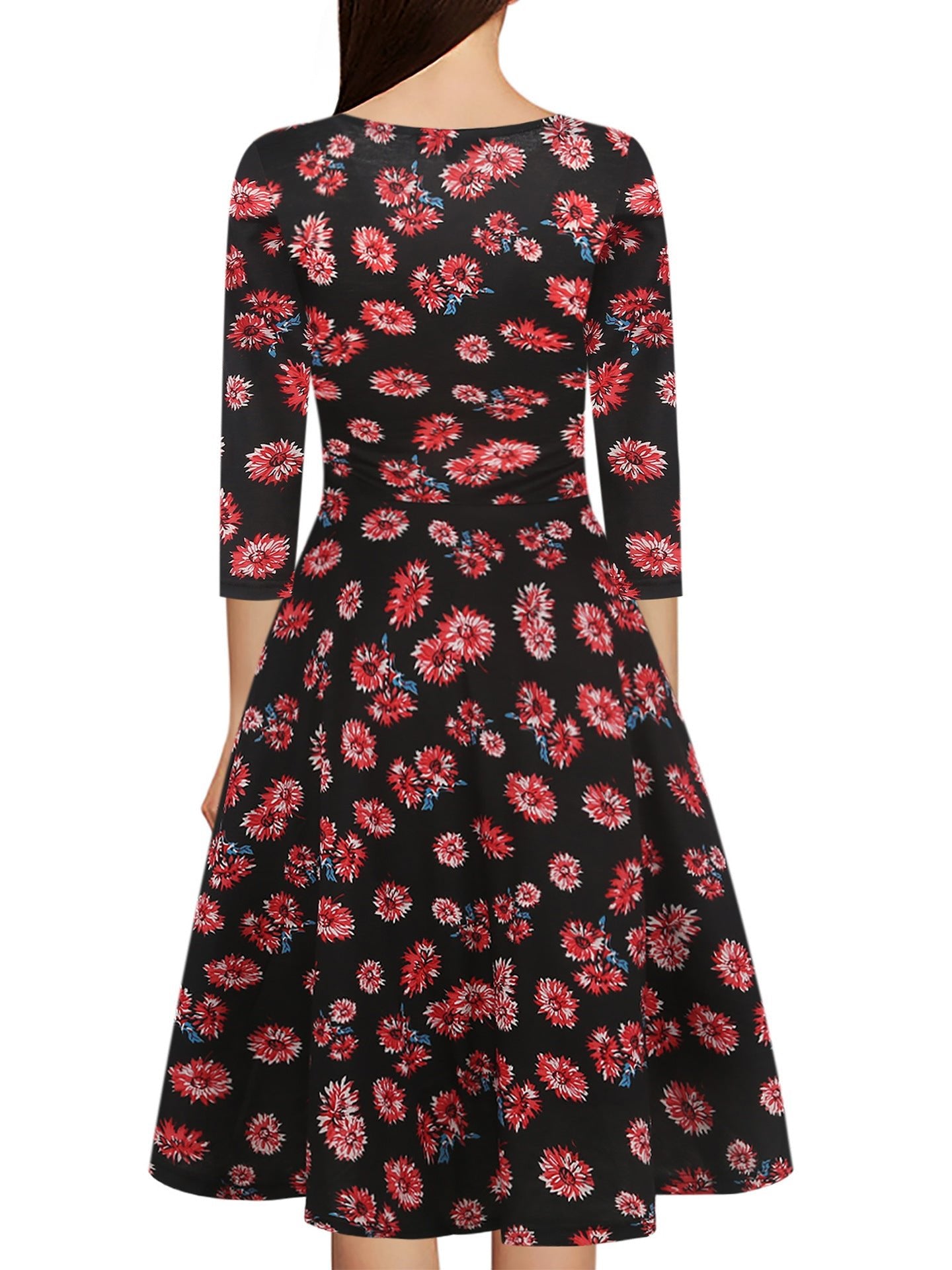 Black Floral Surplice A-Line Dress - THEONE APPAREL