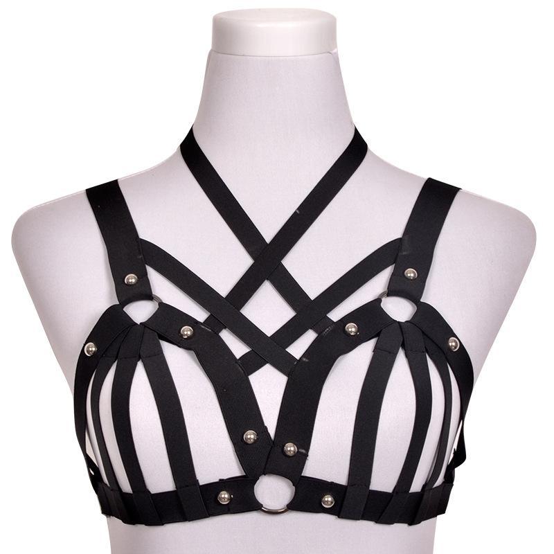 Black Strappy Bondage Lingerie Bra - THEONE APPAREL