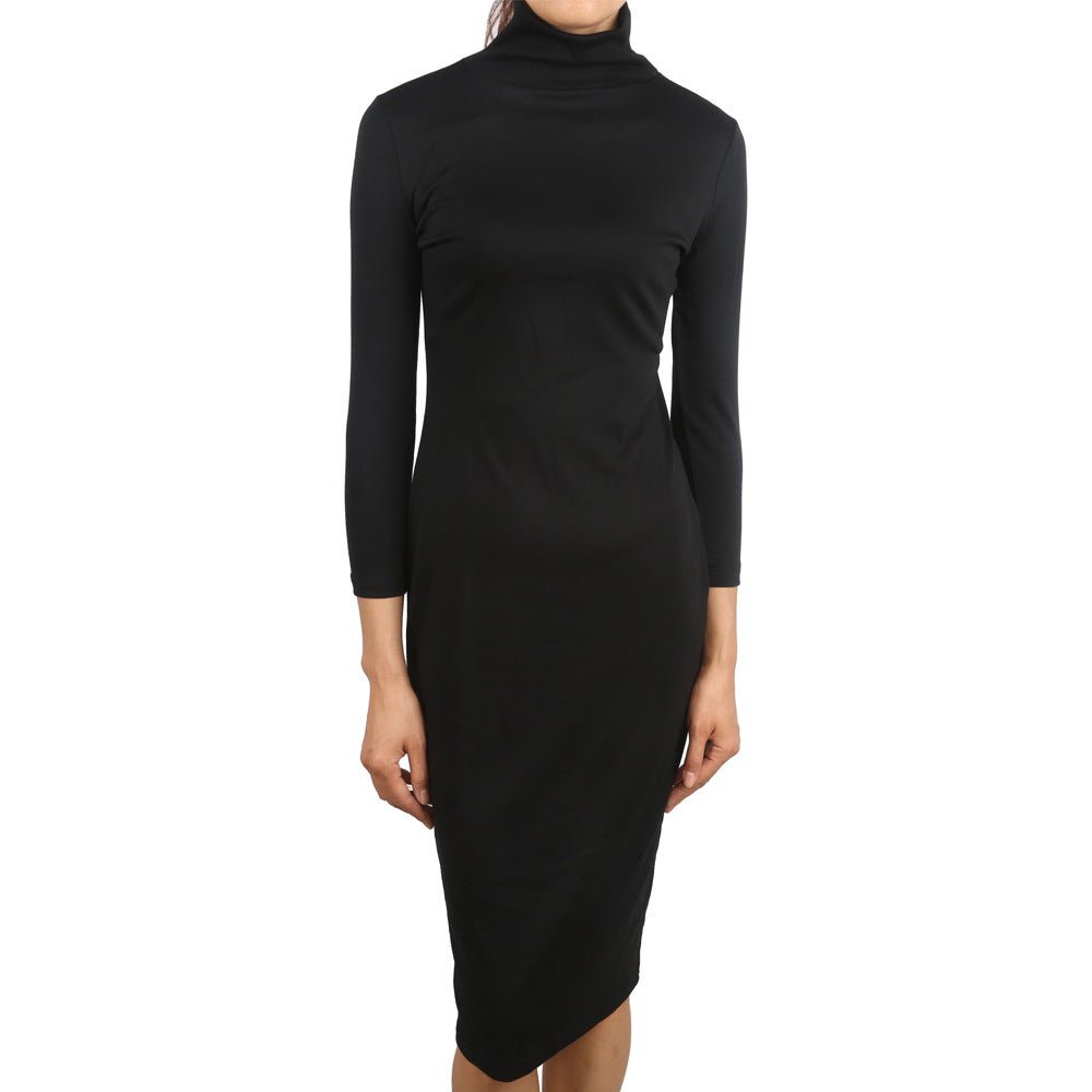 Black Three-Quarter Sleeve Mock Dress - THEONE APPAREL