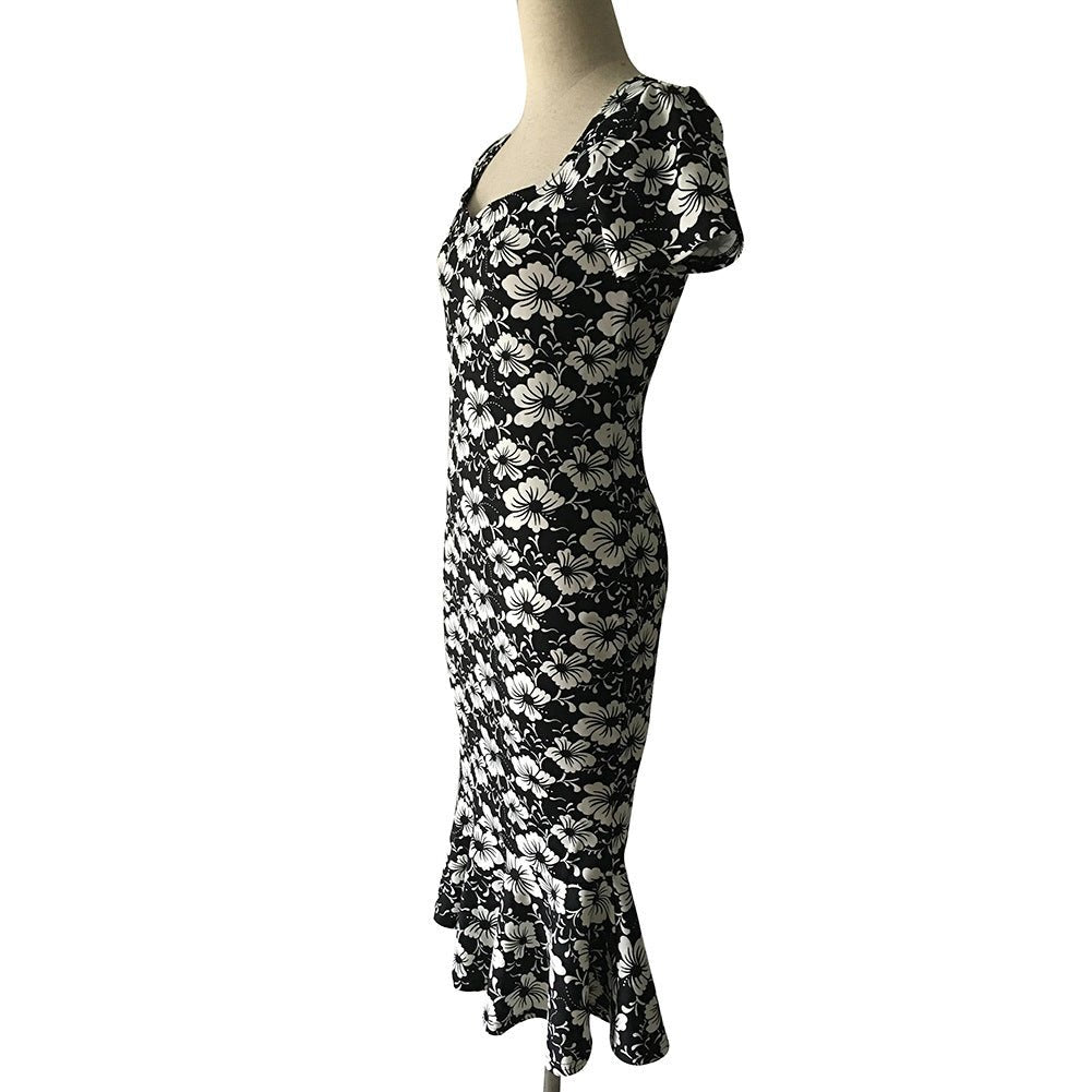 Black & White Floral Ruffle-Hem Dress - THEONE APPAREL