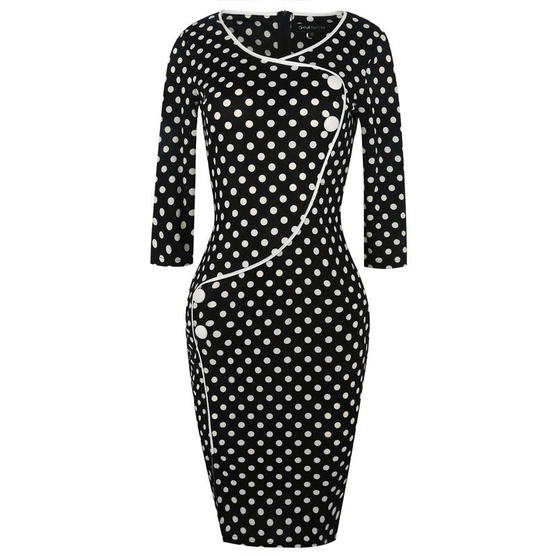 Black & White Polka Dot Asymmetrical Dress - THEONE APPAREL