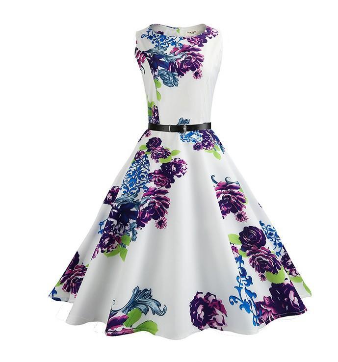 Blooming Scrolls Printed A Line Dress - THEONE APPAREL