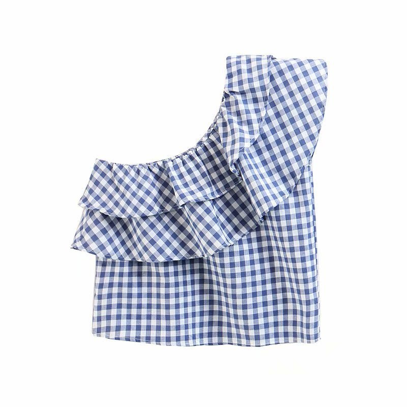 Blue & White Gingham Ruffle Top - THEONE APPAREL