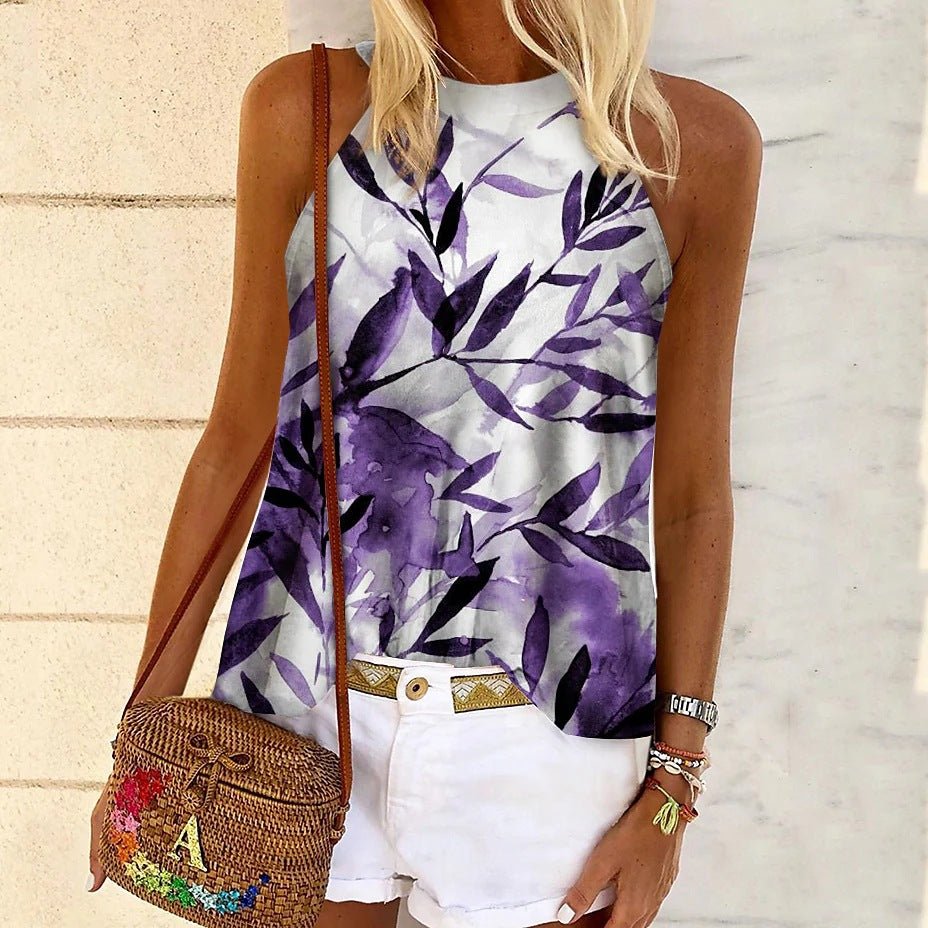 Botanical Graphic Sleeveless Vest Casual Top - THEONE APPAREL