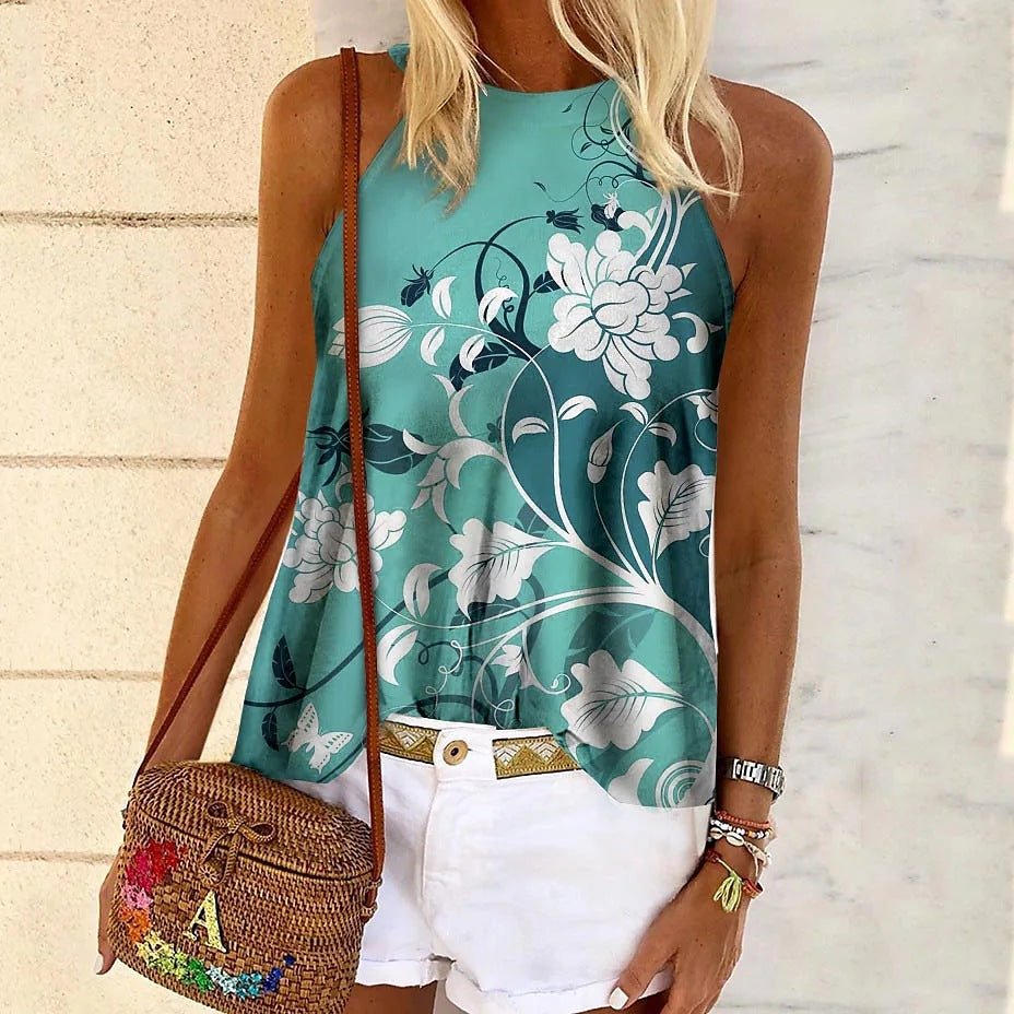 Botanical Graphic Sleeveless Vest Casual Top - THEONE APPAREL