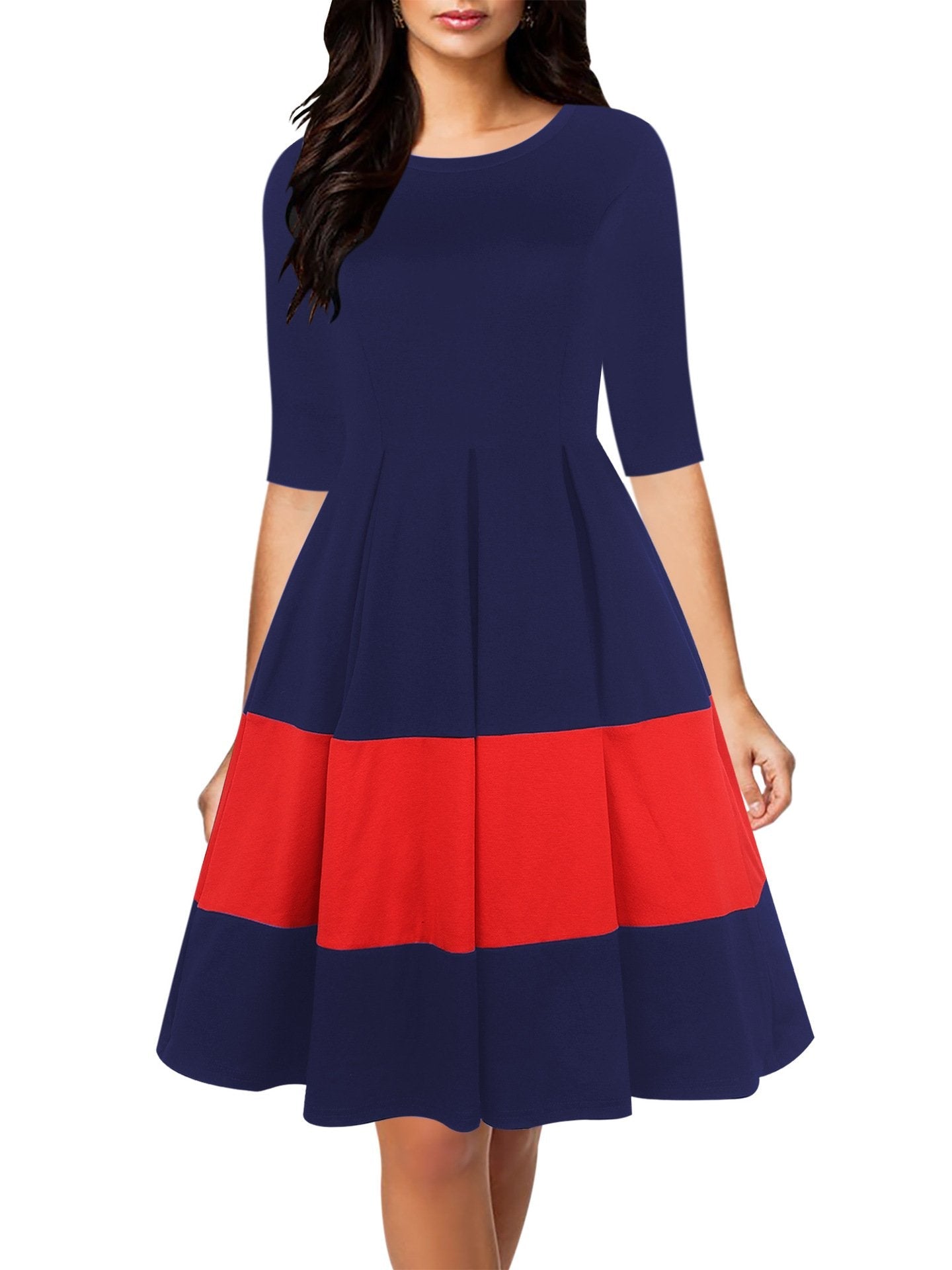 Box Pleated Half-Sleeve A-Line Dress - THEONE APPAREL