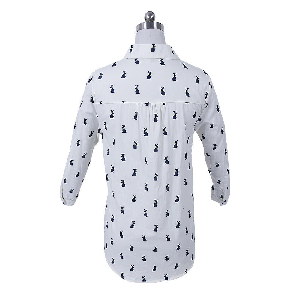 Bunny Print Collared Dress Shirt - THEONE APPAREL