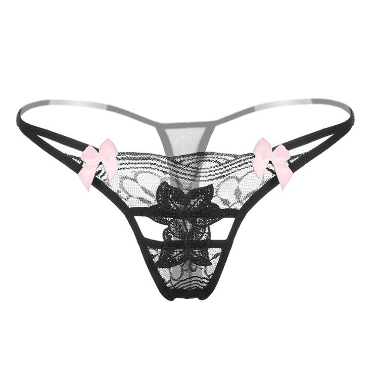 Floral Applique Lace Thong Panty