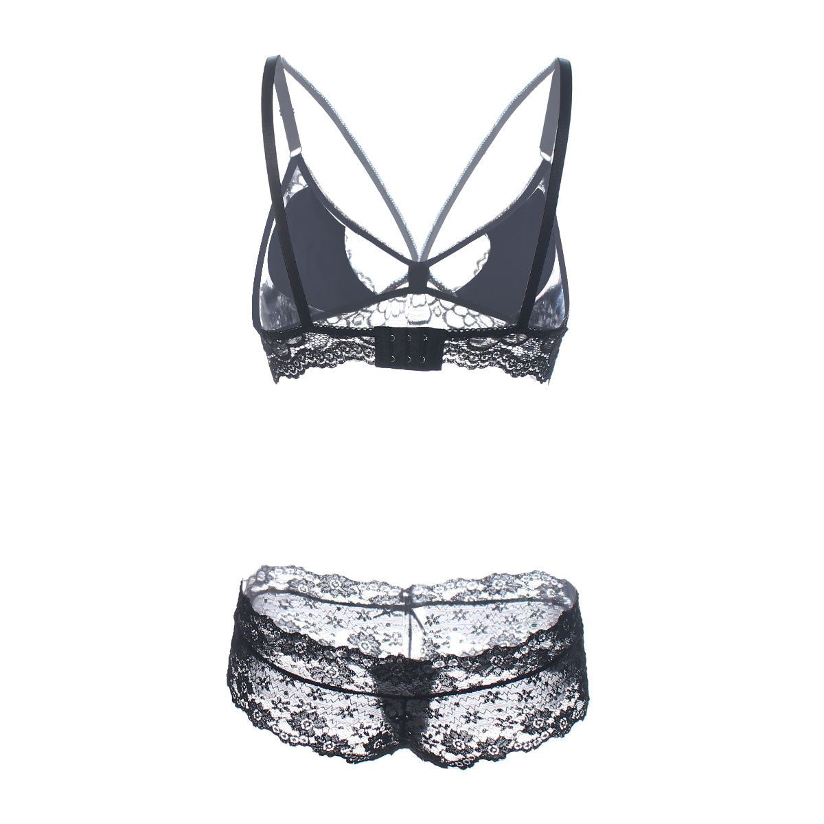 Cage Strap Lace Demi Bra and Panty Set - THEONE APPAREL